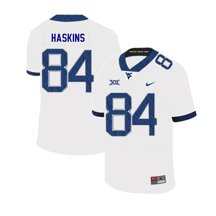 2019 Men #84 Jovani Haskins West Virginia Mountaineers College Football Jerseys Sale-White - Click Image to Close